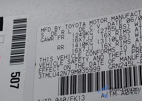 2009 Toyota Tacoma Base V6 from USA, damaged, VIN 3TMLU42N79M035999